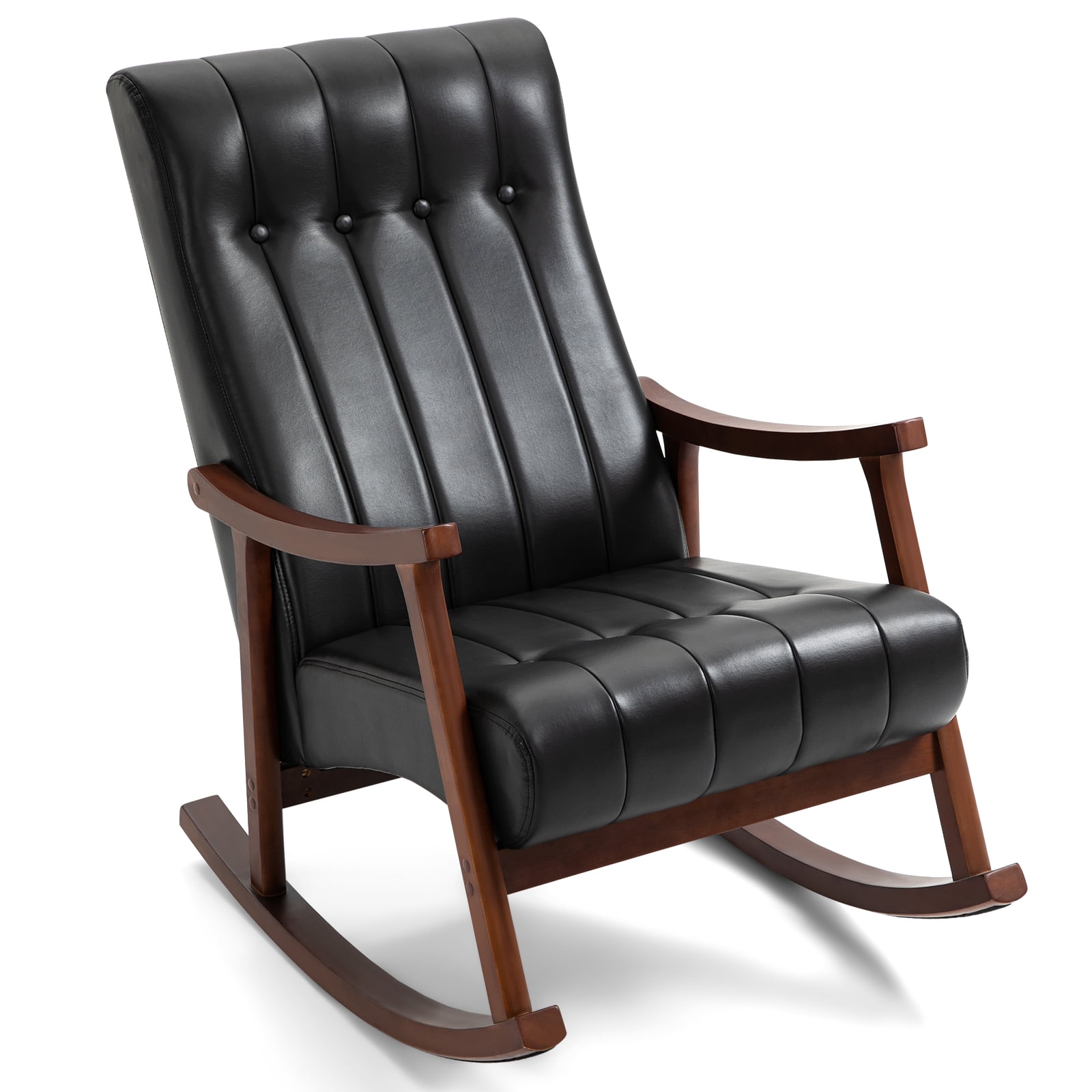 AVAWING Upholstered Rocking Chair, Modern High Back Armchair, Adult Single Sofa, Old Man Chair, Black