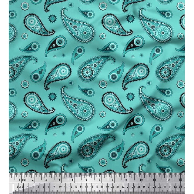 Soimoi Polyester Crepe Fabric Floral & Paisley Decor Fabric Printed Yard 52 Inch Wide