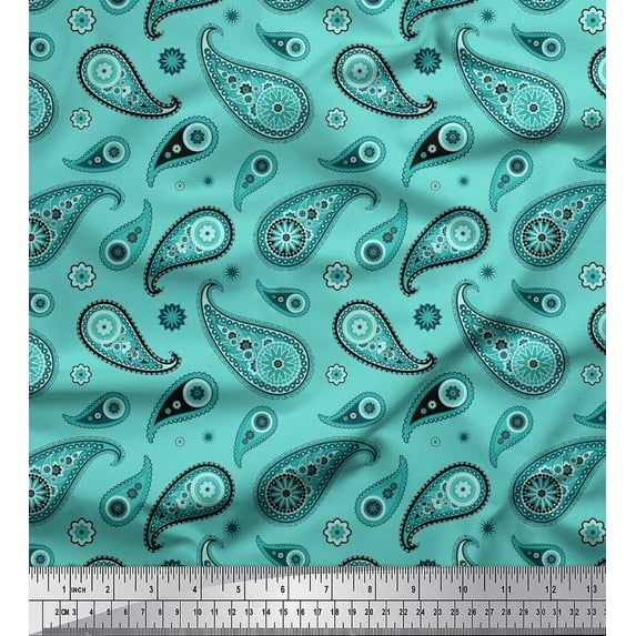 Soimoi Polyester Crepe Fabric Floral & Paisley Decor Fabric Printed Yard 52 Inch Wide