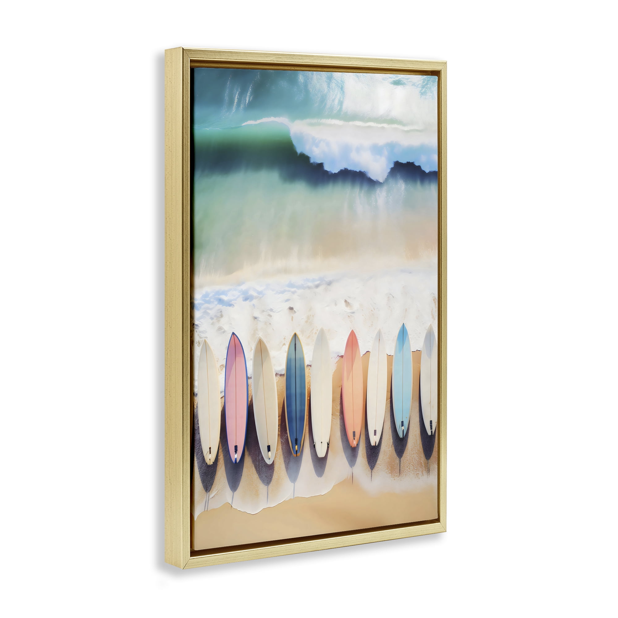 Stupell Industries Aerial View Surfboards Shoreline Gold Framed Floater Canvas Wall Art, design by Creative Studio