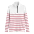 thumbnail image 4 of Womens Quarter Zip Sweatshirt Soft Stretch Striped Pullover Long Sleeve Stand Collar Golf Shirts Colorblock Workout Top for Fall Daily Wear, Pink, XXL, 4 of 6