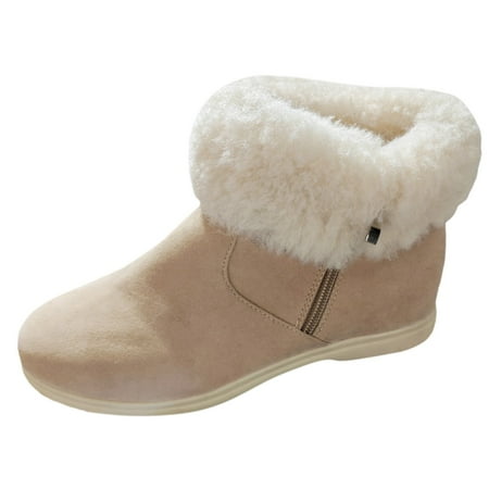 

Ediodpoh Women s Winter New Solid Color Suede Shoes Leisure Snowshoes With Low Top Pile Womens Winter Boots Beige 9