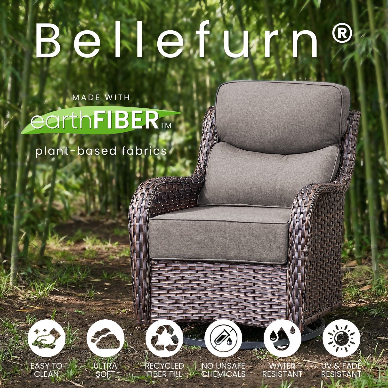 Bellefurn Outdoor Seat Cushions 22 X 24 X 6 inch for Patio Furniture,Outdoor Chair Cushions Outdoor Deep Seat Cushion with Water Resistant & Removable Cover Patio Cushions for Wicker Chair,Sofa,Couch