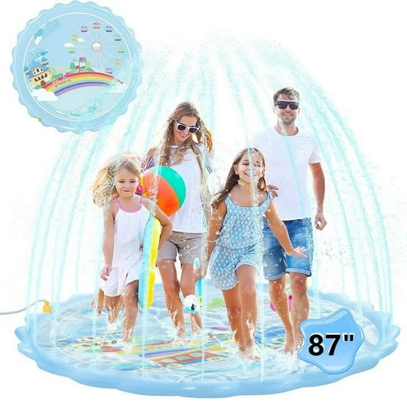 Hommie Splash Water Pad, 87" Inflatable Sprinkler Water Mat Toys for Kids, Blue