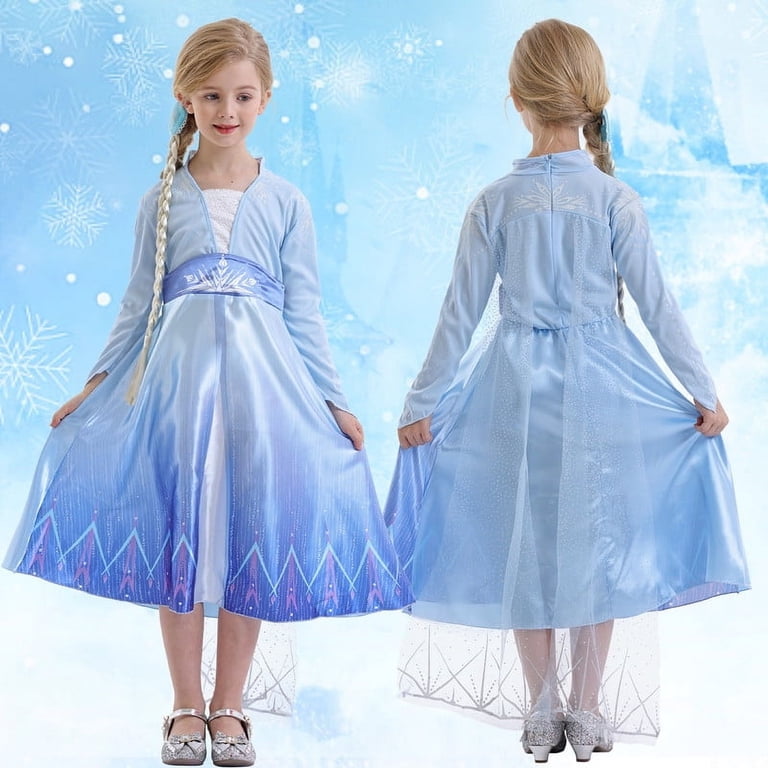 christmas elsa dress Jurebecia Snow Queen Princess up Costume for Girl Birthday Party Blue Dresses up Little Girls Halloween Cosplay Costume with live_joor Silk Satin Colors:Turquoise 717 Light Blue Floral Print Princess costumes and bracelet
