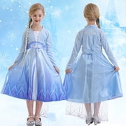 Jurebecia Snow Queen Princess Dress up Costume for Girl Birthday Party Blue Dresses up Little Girls Christmas Halloween Cosplay Costume with Accessories 6T 4-5 Years