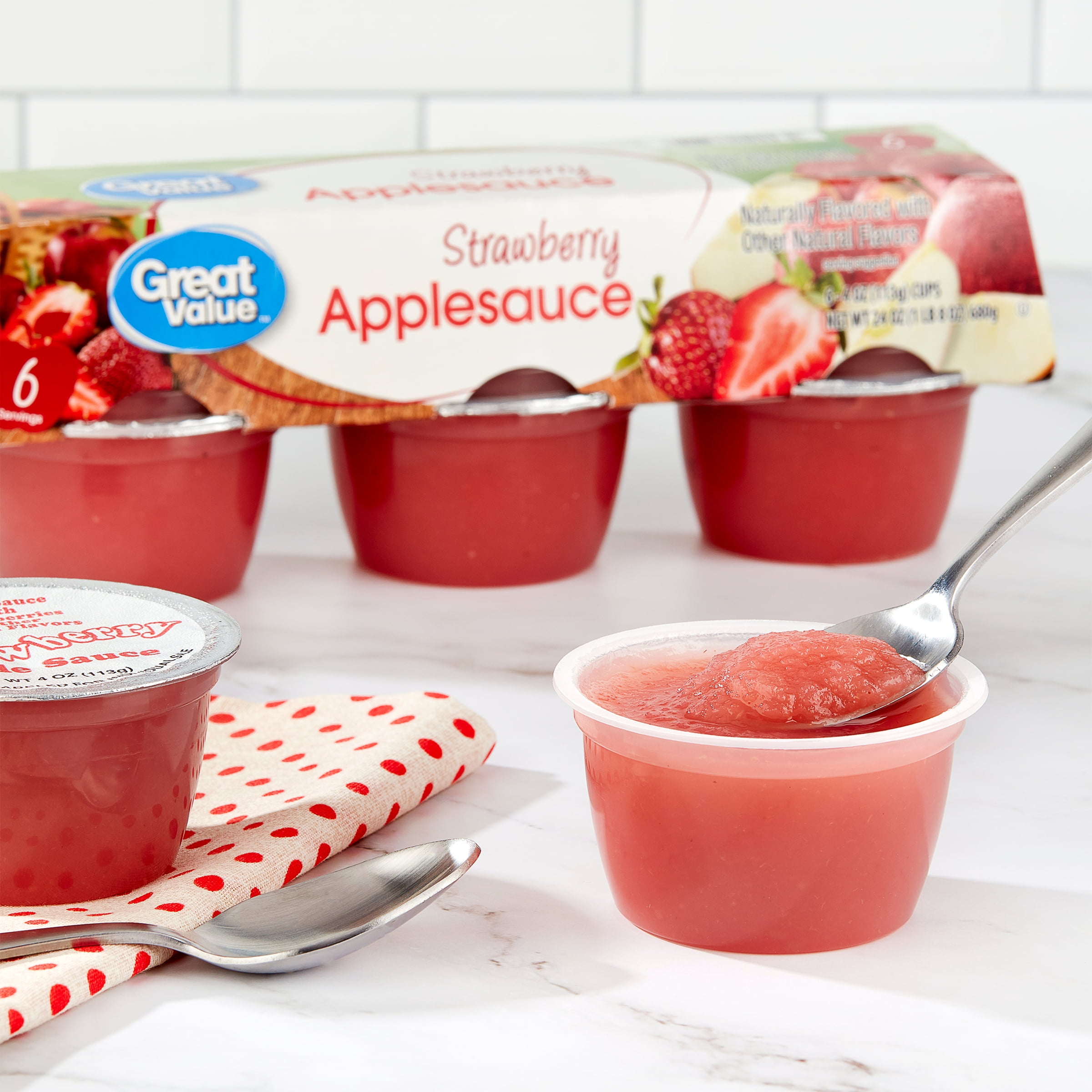 (4 pack) Great Value Strawberry Applesauce, 4 oz, 6 Count