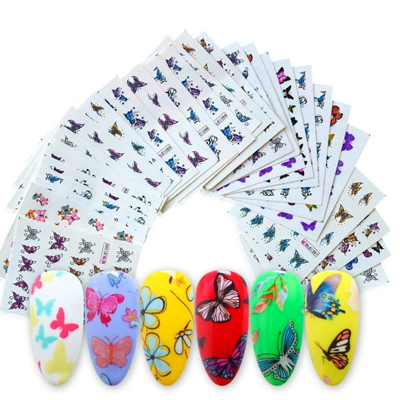 Yeacher Set of 30pcs Nail Sticker with Butterflies Patterns Assorted Color for Nail Art Decoration DIY Decals Manicure Set Women & Kids Nail Beauty