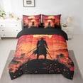 thumbnail image 2 of Homewish Japanese Samurai 7-Piece Twin Bedding Sets,Sakura Cherry Blossom Bedding Comforter Set,Black Orange Sheet Sets For Men Women,Luxury Bedroom Decor Reversible, 2 of 8