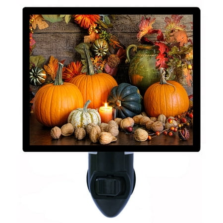 

Fall and Autumn Decorative Photo Night Light Plus One Extra Free Switchable Insert. 4 Watt Bulb. Image Title: Harvest Decorations. Light Comes with Extra Bulb.
