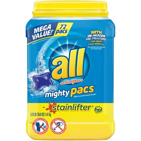 UPC 072613161317 product image for all Mighty Pacs Laundry Detergent, Stainlifter, Tub, 72 Count | upcitemdb.com