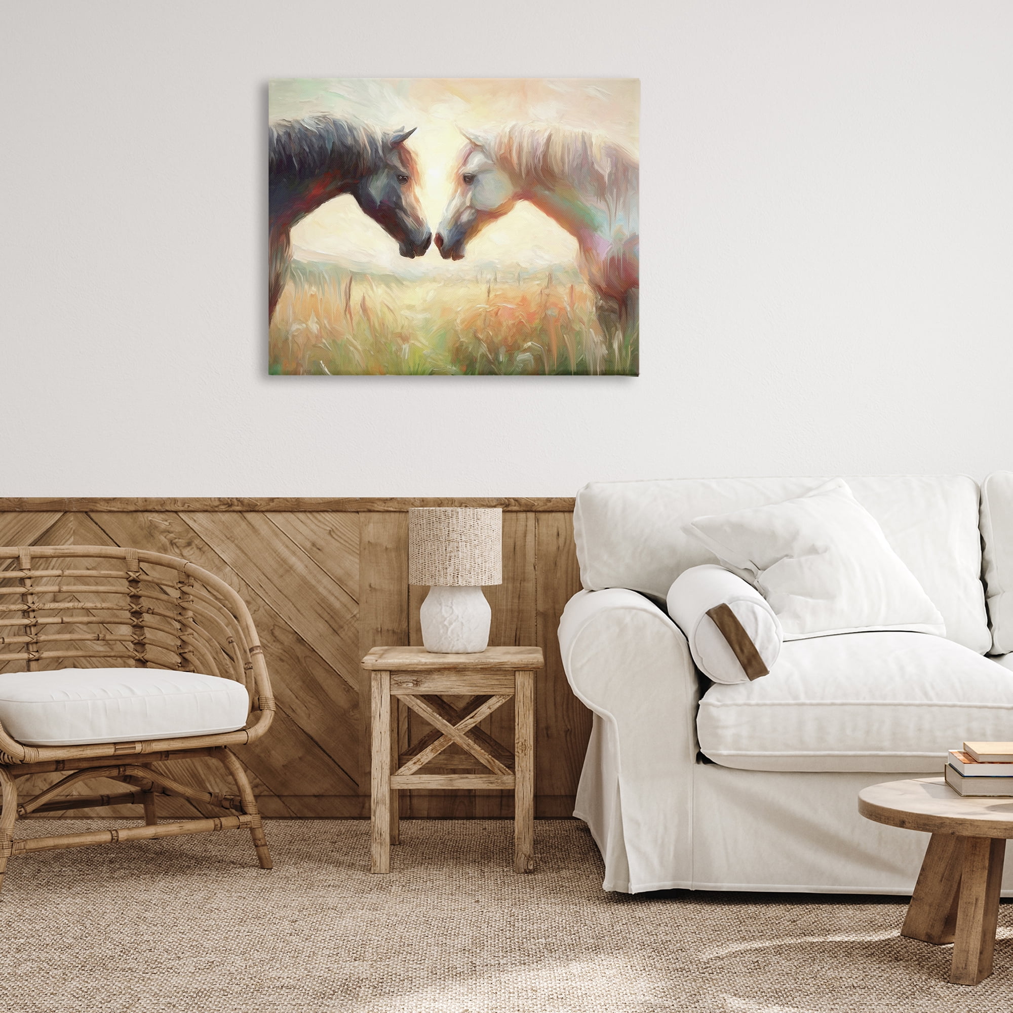 Stupell Industries Sunlit Horse Pair Animals & Insects Painting Gallery Wrapped Canvas Art Print Wall Art, 40 x 30