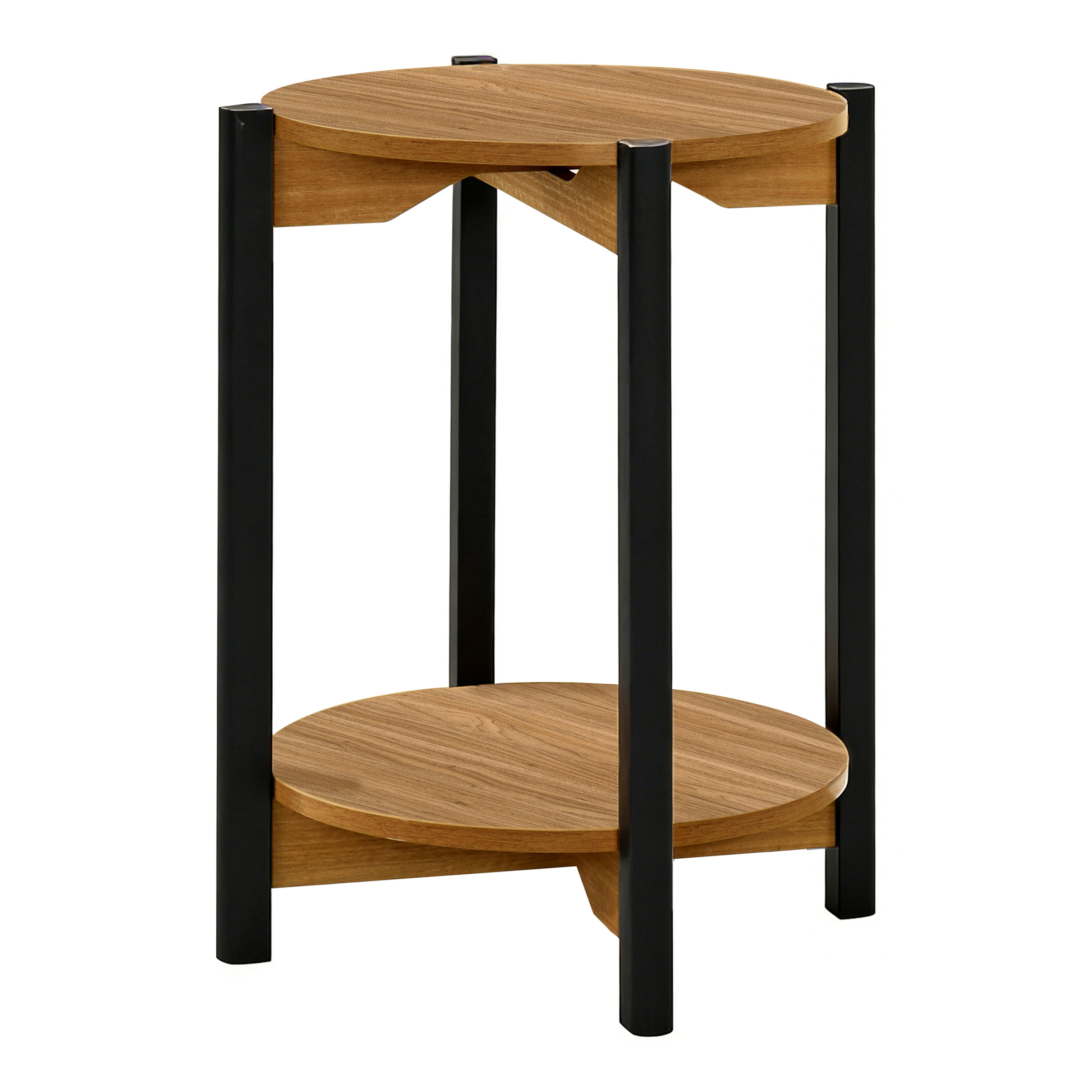 Furniture of America Afra Modern Wood Round End Table with Open Bottom Shelf, Walnut