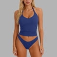 thumbnail image 7 of lcziwo Womens Tank Tops with Built in Bras Ribbed Knit Halter Sleeveless Camisole Solid Color Summer Workout Cropped Undershirt Blue XXL, 7 of 7
