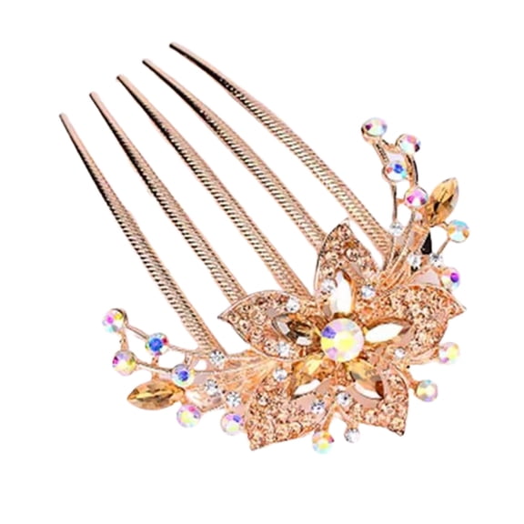 Women Hair Comb, Fashion Elegant Casual Shiny Crystal Rhinestone Flower Leaf Decor Bridal Hair Clip Hairpin Hair Ornament for Wedding and Daily Wear