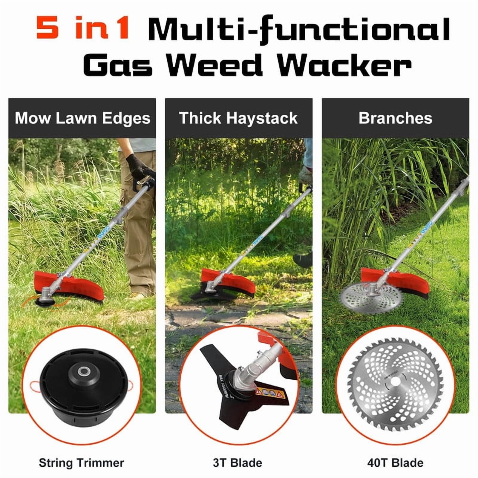 52CC 2-Cycle Gas Weed Wacker, 5 in 1 String Trimmer, 2025 Upgraded Weed Eater Gas Powered, 9500rpm High Power Gas Weed Eater, Brush Cutter