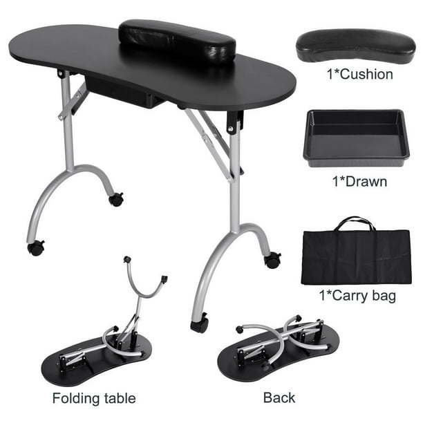 Clearance Sale Manicure Nail Table Portable Folding Nail Station Manicure Tech Desk Spa Beauty Salon Workstation With Rolling Wheels Bag Sponge Cushion Black Walmart Com