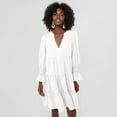 thumbnail image 1 of Femmes une Ligne Mini Robe Casual Manches Longues Coupe Ample V Robe de Cou, 1 of 2