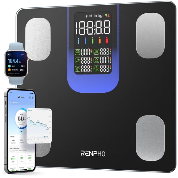 RENPHO Smart Scale for Body Weight, Weight Scale with 7-in-1 Large Display for BMI, Body Fat, Muscle Mass, 13 Body Composition, High Accurate Bluetooth Scale, 500lbs, Black
