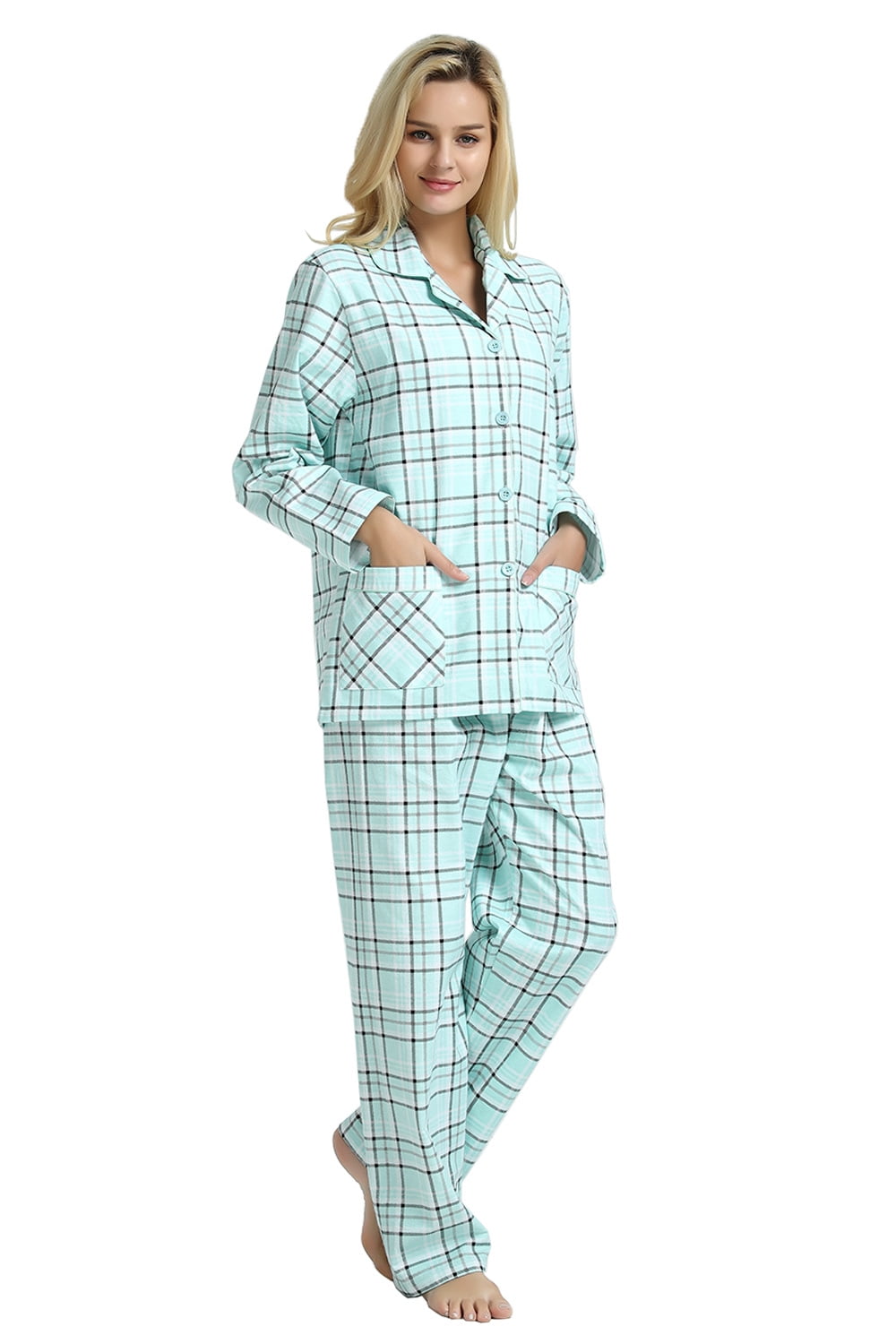 Women’s Flannel Pajama Set 100% Cotton Comfy PJs for Women Long Sleeve Button Front 2-Piece Warm and Cozy Sleepwear,Size S-3XL