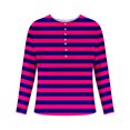 thumbnail image 4 of ZCFZJW Mens Polo Shirts Casual Striped Block Print Long Sleeve Button up Round Neck Henley Shirts Loose Lightweight Soft Cotton T-Shirts Hot Pink L, 4 of 4