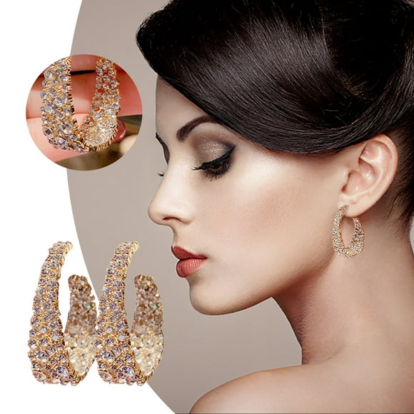 EGNMCR Earrings for Women Women's Diamond Hoop Earrings, Elegant Shinning Luxury Round Earrings, Personality Gold Sparkling Earrings Design Earrings