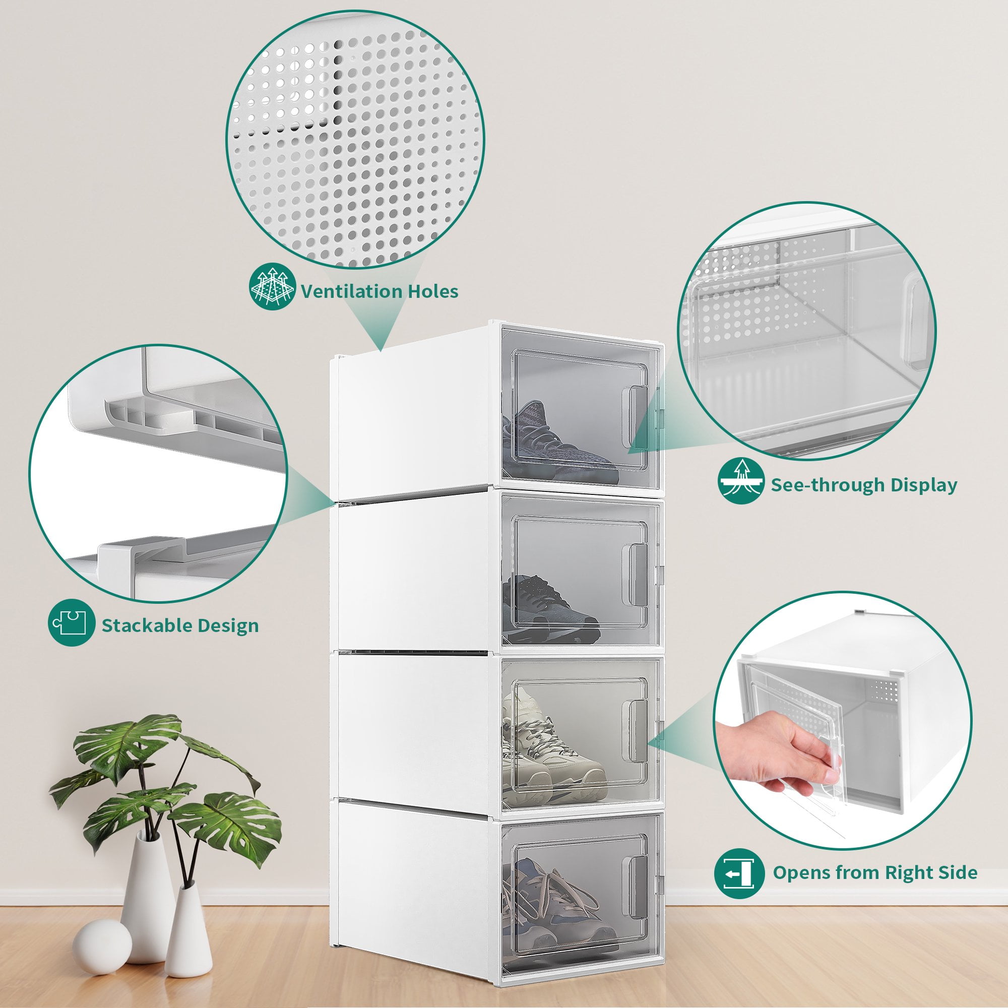 Dextrus 18 Pack Shoe Storage Box, Mudiem Case Set Sneaker Organizers, White