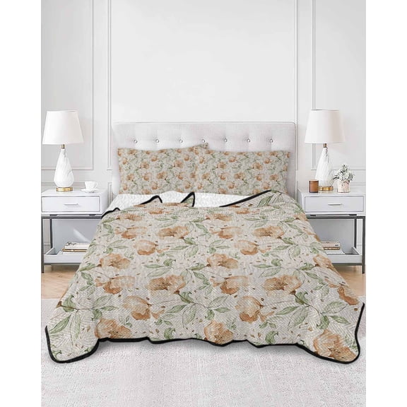 Quilts Full Size, Vintage Flower, Soft Comforter Bedding Set for Bed, Country Shabby Chic Floral Leaves Lightweight Quilted Bedspread with Pillow Cover(2 Pieces) for All Season, 78x90 Inch