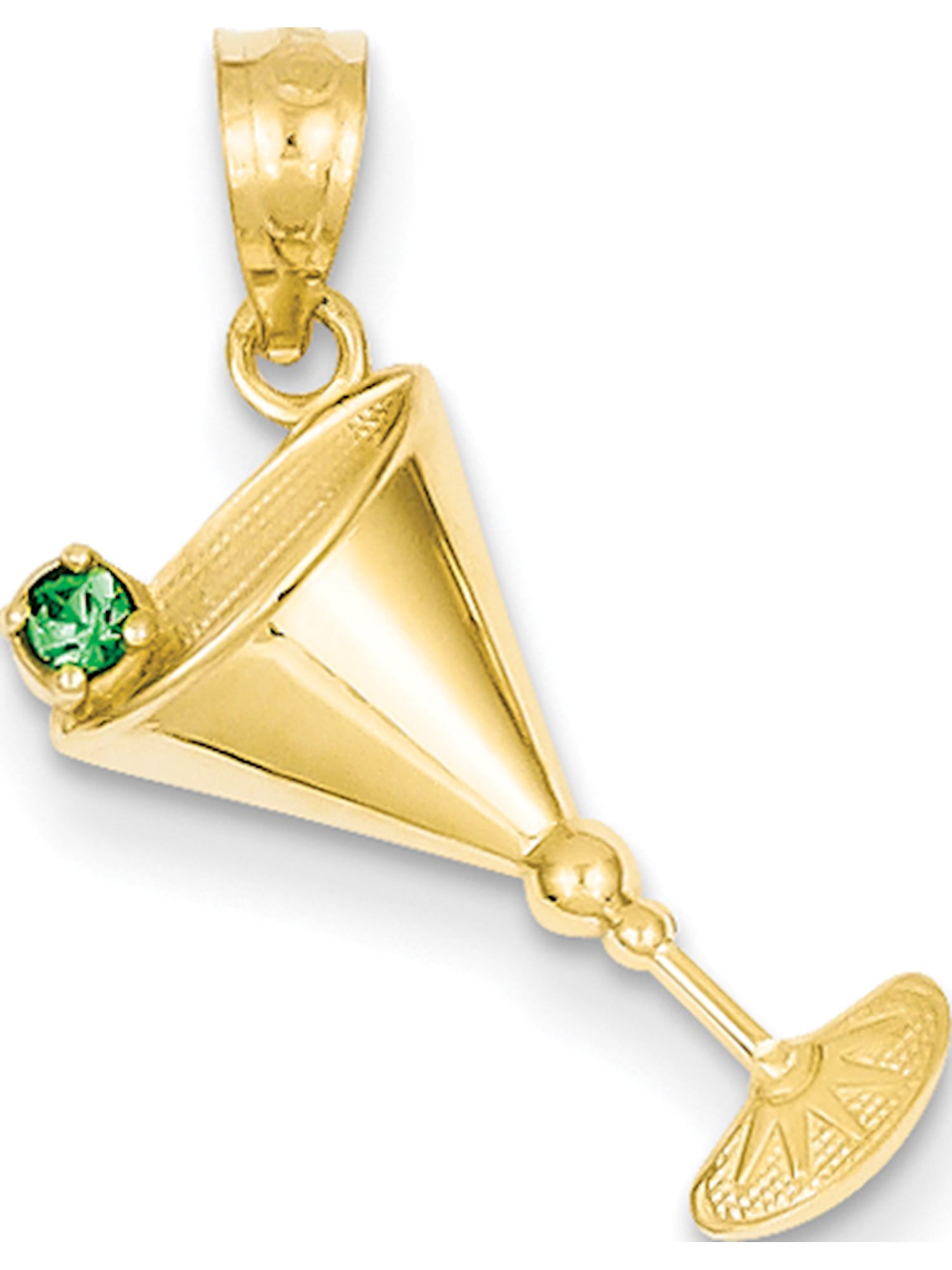 14k Yellow Gold Green Cubic Zirconia Olive Martini Glass Pendant Necklace