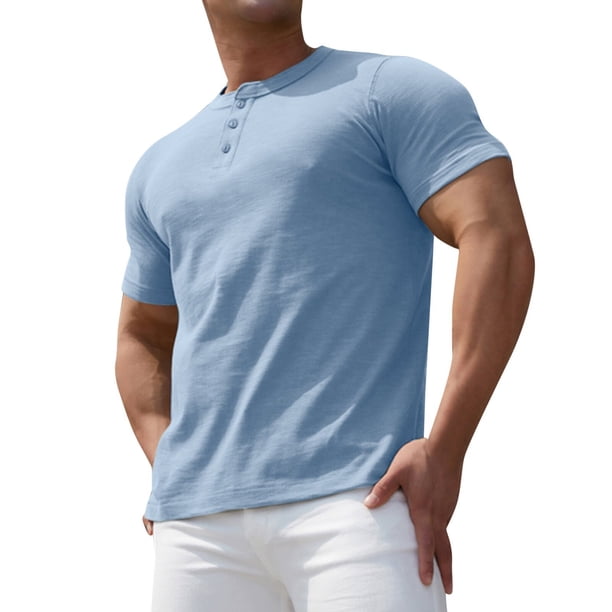 pstuiky Camisas casuales de manga corta para hombre, Blusa informal de manga corta con cuello vuelto, bolsillos cargo, botones y color liso para hombre camisas casuales para hombre xl