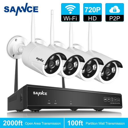 SANNCE 8CH 960P WIFI CCTV System HDMI NVR 4PCS 1.0 MP IR Outdoor P2P Home Wireless IP Camera Security System Surveillance Kit NO Hard Drive (Best Security System For Windows 10)