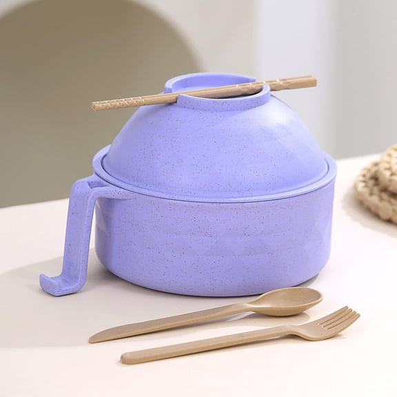6-Piece Bamboo Fiber Ramen Bowl Set - Microwave-Safe with Drainage for Dorm Rooms | Includes Chopsticks & Cutlery | Purple
