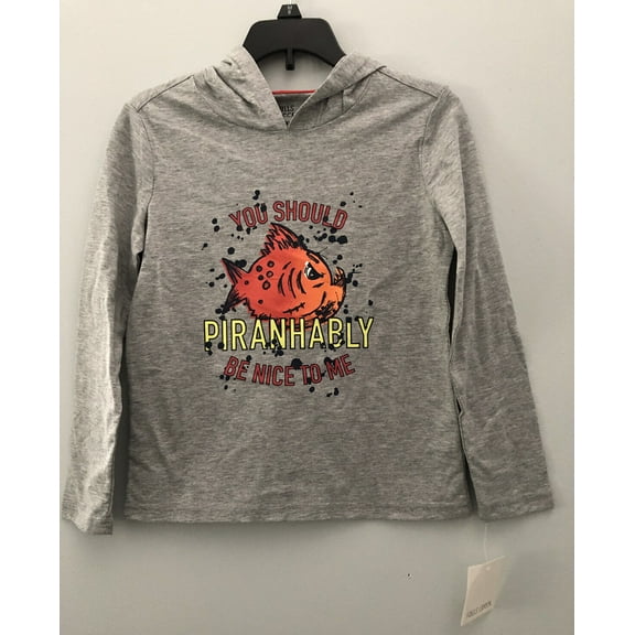 NWT Falls Creek Boys Long Sleeve Screen Print Tee Hoodie T-Shirt Sz M (8) Gray