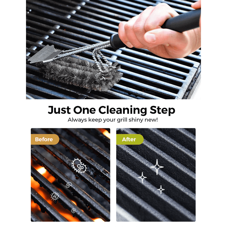 18-Inch Grill Brush Set (1 x Bristle Free Brush, 1 x Scraper Brush), BBQ  Brush for Grill Cleaning, Outdoor Grill Cleaning Tools, Stainless Steel, 2