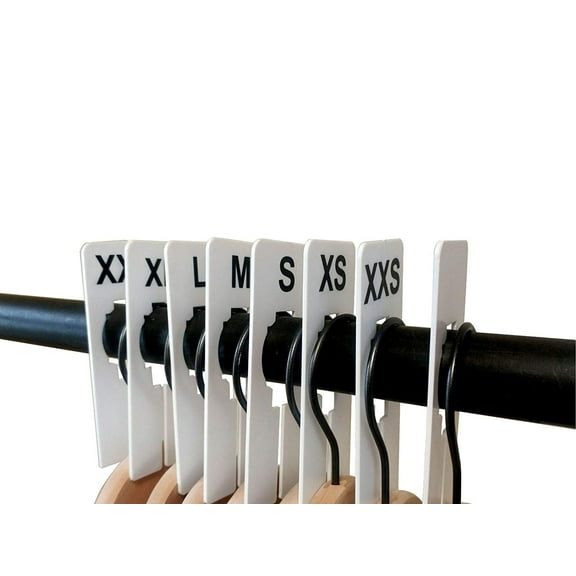 NAHANCO QSDWBKIT3, White Rectangular Clothing Size Dividers with Black Print for XXS-XXL, and Blank, Kit of 16 (7 Sizes and 1 Blank, 2 of Each)