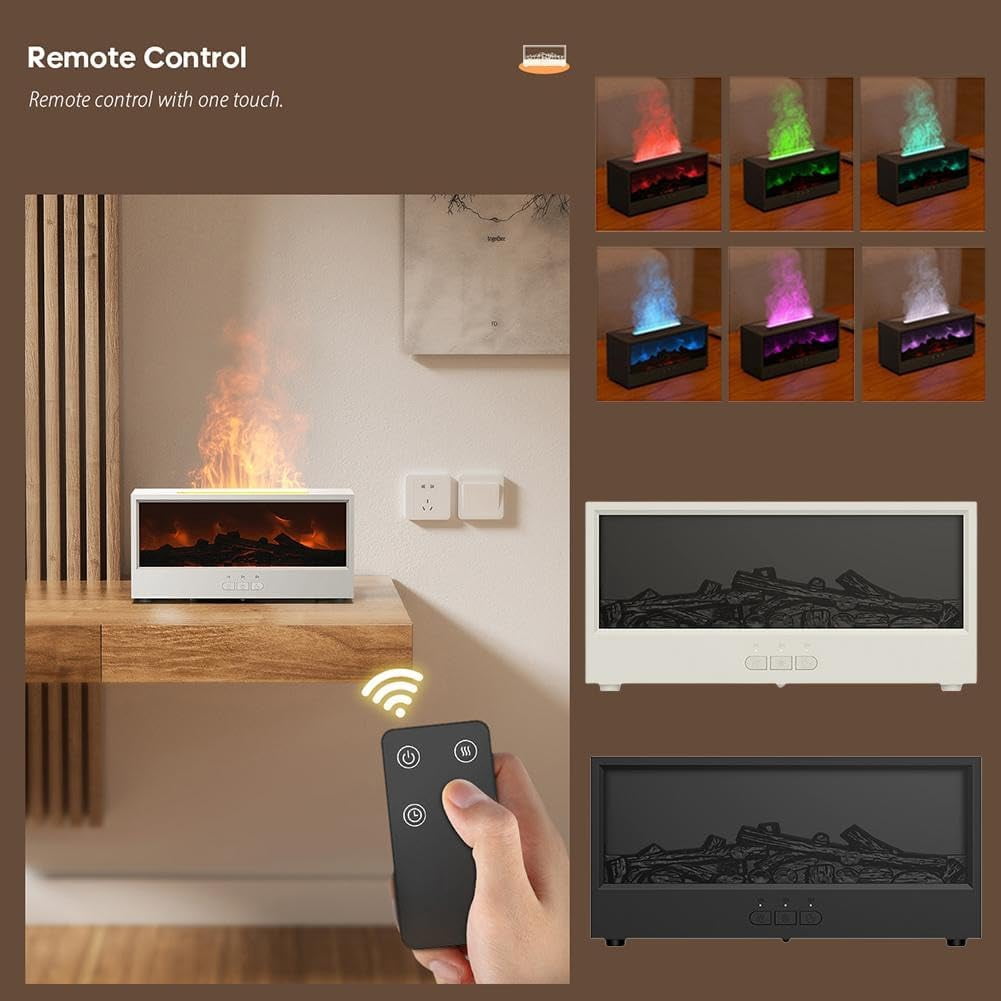 Fireplace Flame Air Diffuser Humidifier,7 Colors Aromatherapy Essential Oil Diffuser,150ml Ultrasonic Cool Mist Humidifier with Remote,3 Gears Timer Shutdown for Home, Bedroom, Office,Yoga (Black)