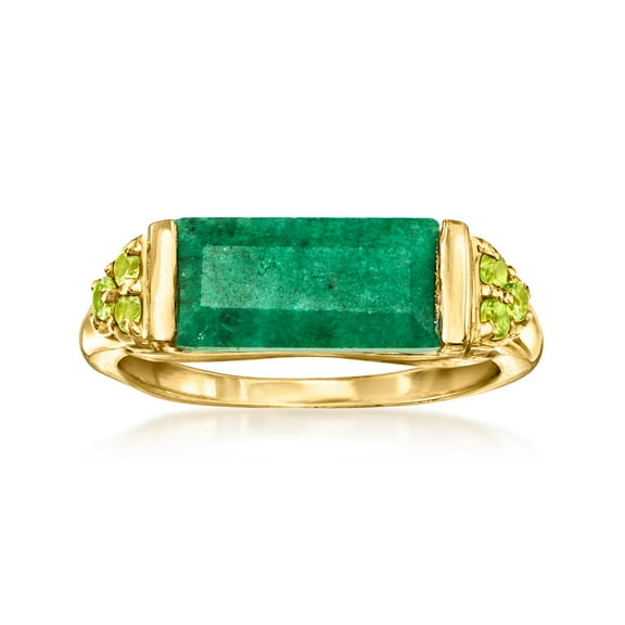 Ross-Simons 5.50 Carat Emerald and .60 ct. t.w. Peridot Ring in 18kt Gold Over Sterling, Women's, Adult