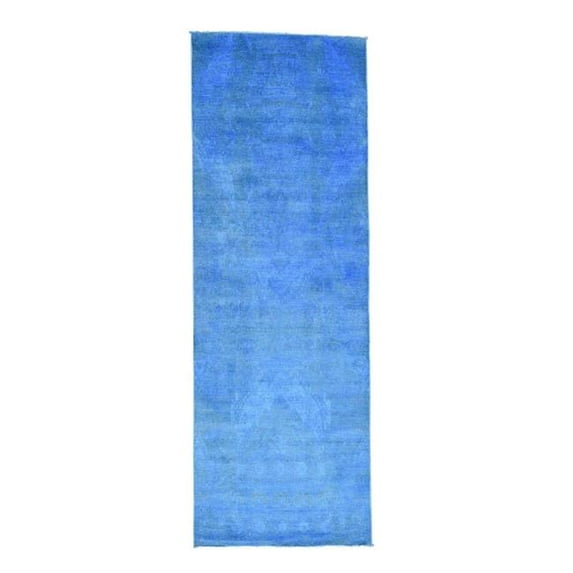 1800 Get A Rug sh35437 4 ft. 2 in. x 12 ft. Hand Knotted Cast Ikat Overdyed Pure Wool Wide Runner Rug, Blue