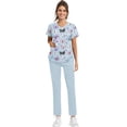 thumbnail image 7 of Minjewel Women's Plus Size Printed V-Neck Short Sleeve Scrubs for Women Set with Pockets, Fun & Colorful Animal Floral Scrub Set,Light Blue XL, 7 of 7