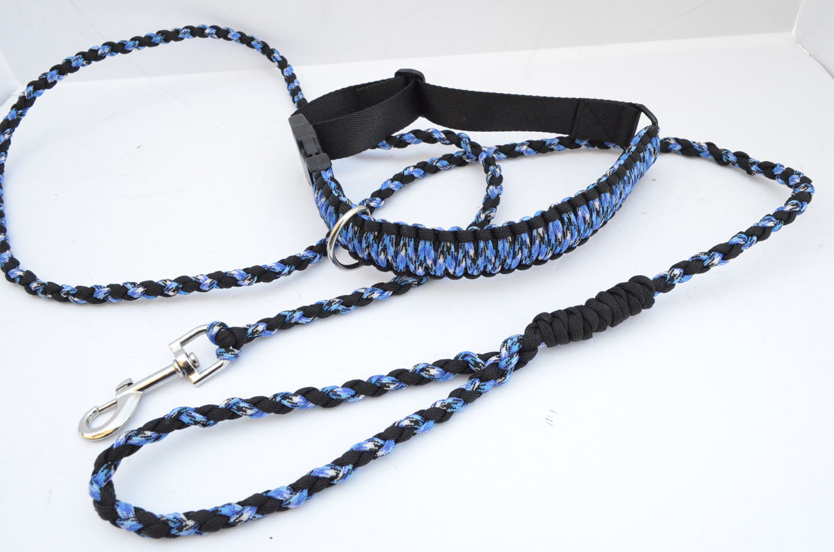 550 Paracord Dog Collar & Leash Set 15" 25" Collar 6 foot Leash (Blue