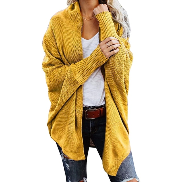 Women's Open Front Cardigan Loose Draped Batwing Sleeve Knit Sweater