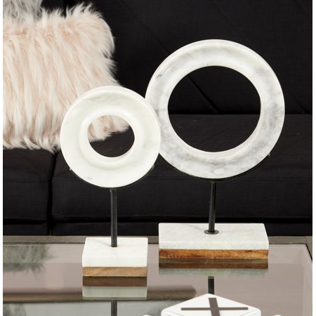 - CosmoLiving Natural Wood & White Marble Modern Sculpture Table Decor | 6” x 11”