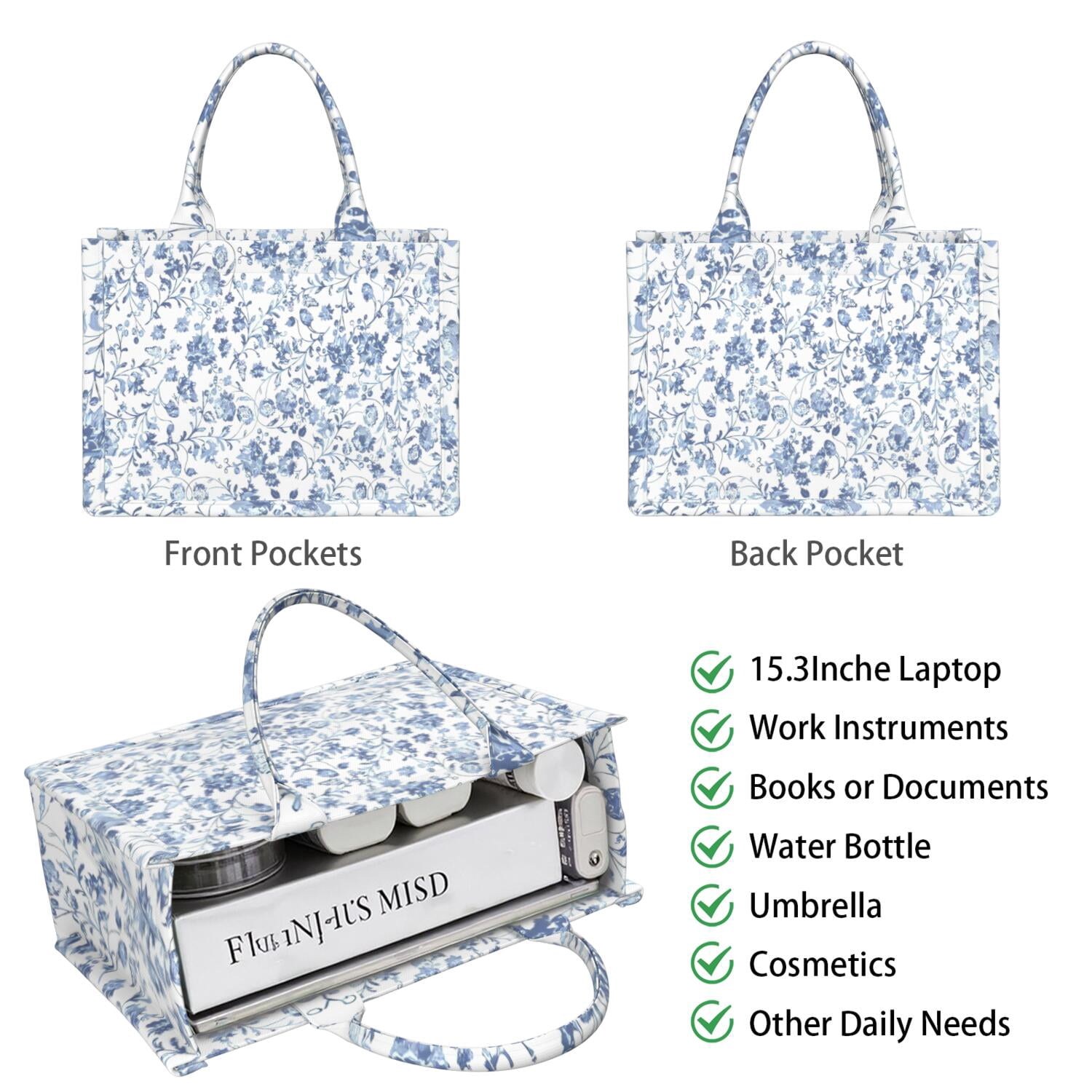 Large Capacity Tote Bag,Pioneer Flower Floral Print Pattern Handbag Fashion Luxury Tote Bag,15.7"x13"x 5.1" Inches,Laptop Compatible
