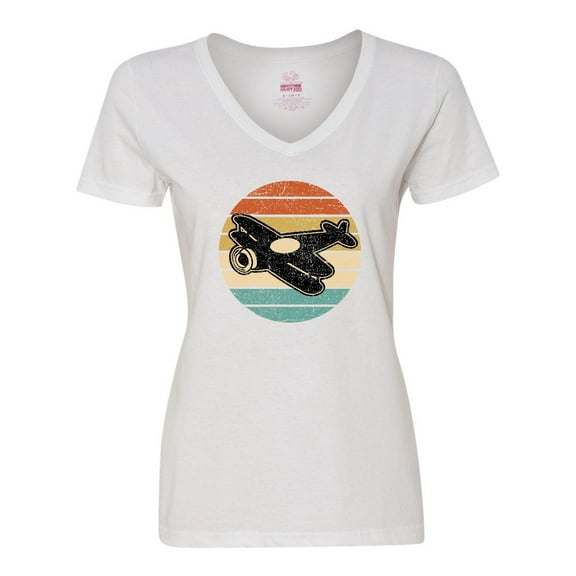 Inktastic Vintage Airplane Retro Sunset Women's V-Neck T-Shirt