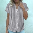 thumbnail image 4 of Enjoytime Womens Blouses Trendy Striped V-Neck Button Down Shirts Short Sleeve Dressy Business Casual Work Tops, 4 of 6