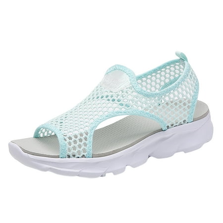Women Summer Mesh Beach Low Wedge Sandals for Women Slip on Sport Casual Flat Sandals for Women Dressy Open Toe Flat Soft Pearl Sandals for Women Bottom Breathable Shoes Sandals