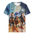 thumbnail image 3 of Tops de Cuello Redondo para las Mujeres, Nuevo Suéter de Manga Corta, Caballo Casual Impreso Top Camiseta, 3 of 5