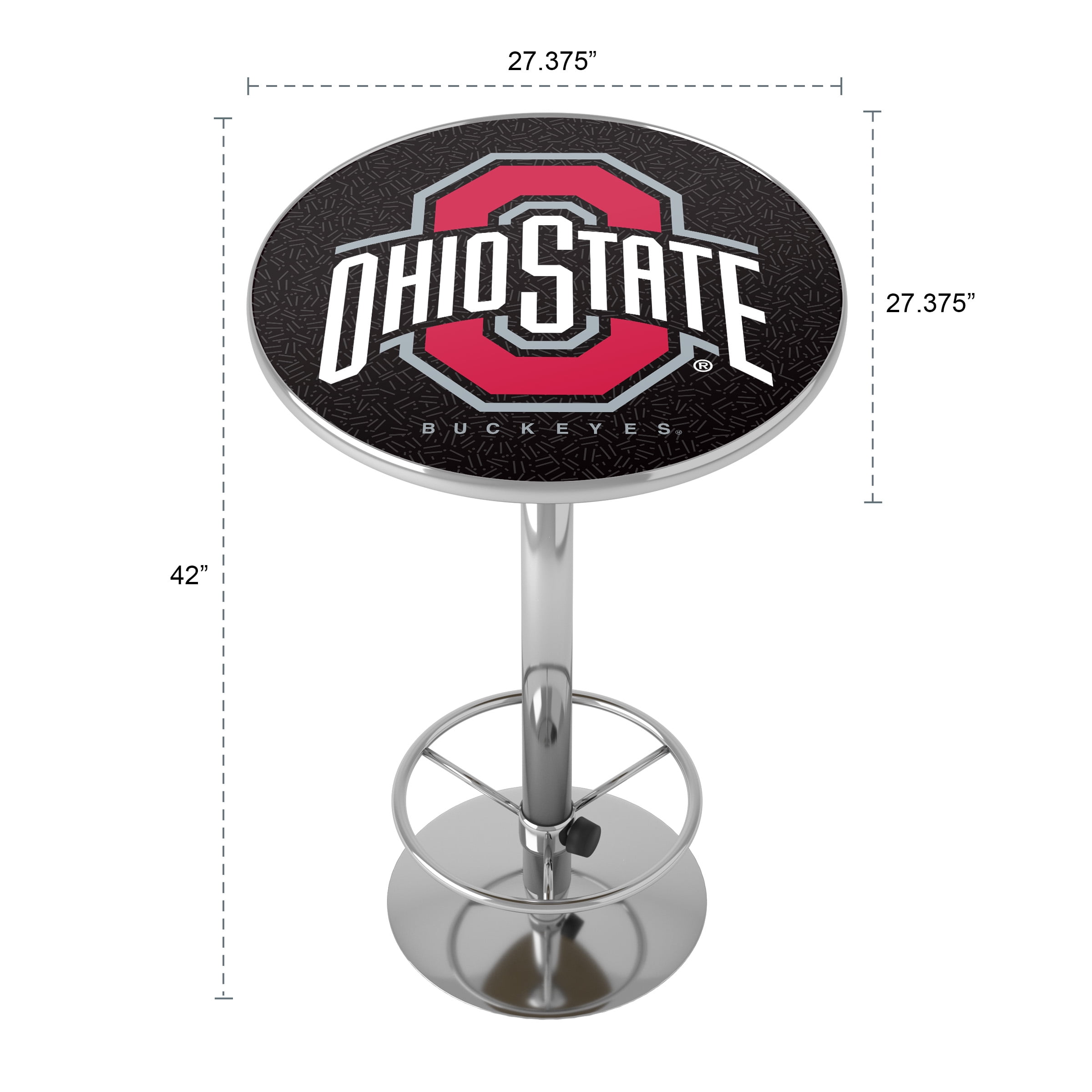 Ohio State University Logo Black Bar Table with Adjustable Footrest and Acrylic Top