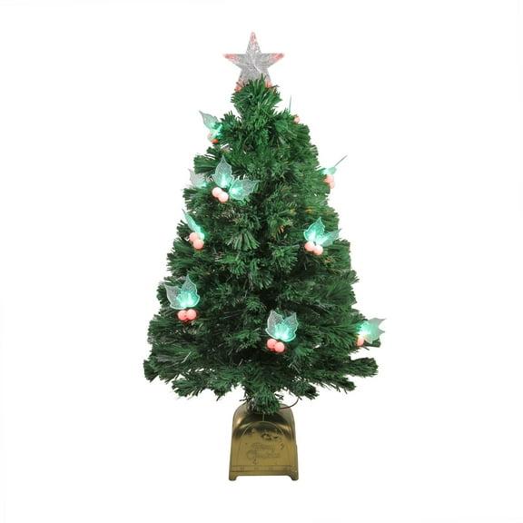 Northlight 3' Prelit Artificial Christmas Tree Fiber Optic with LED Holly Berries