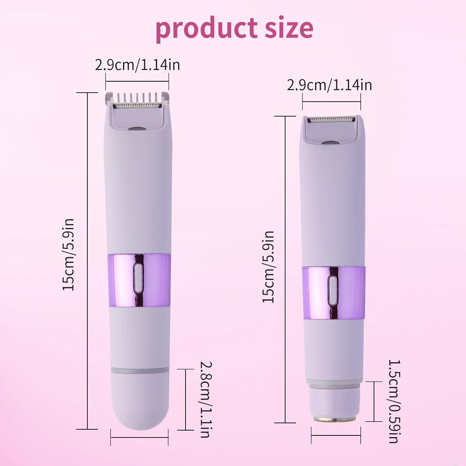 Bikini Trimmer for Women, Dual Head Electric Razors, Waterproof Pubic Hair Trimmer,Rechargeable Painless Silk Glide Pro Shaver for Underarm Leg Arm Body Face, Cherry